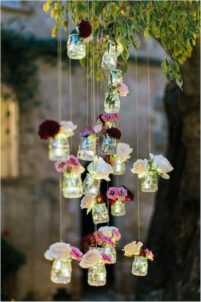 Adorable Hanging Mason Flower Jars Wedding Decorations