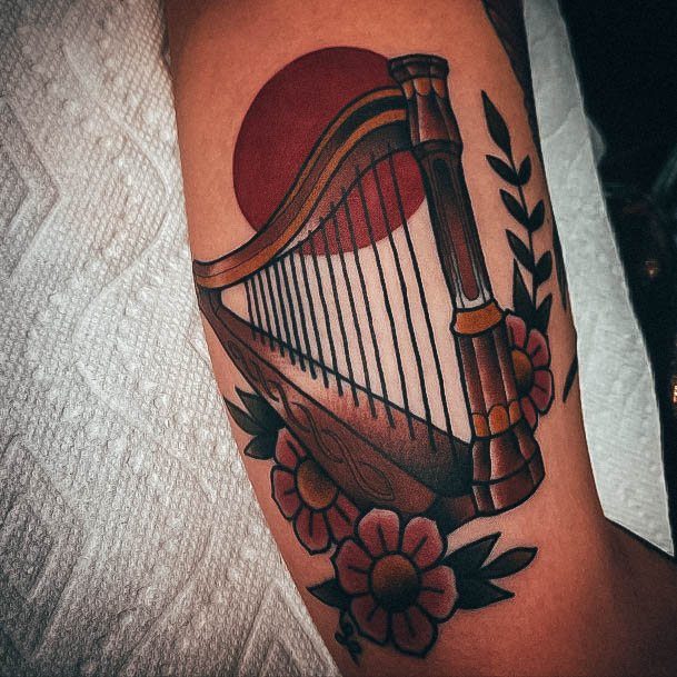 Adorable Harp Tattoo Designs For Women