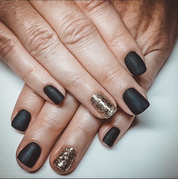 Adorable Matte Black And Gold Nail Designs For Women