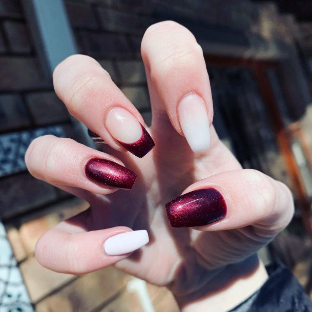 Adorable Nail Inspiration Maroon White For Women