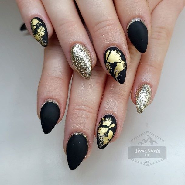 Adorable Nail Inspiration Matte Black And Gold For Women