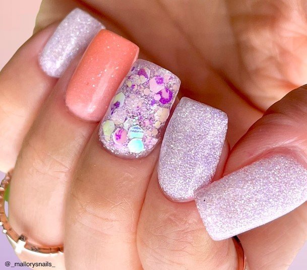 Adorable Nail Inspiration Peach With Glitter For Women