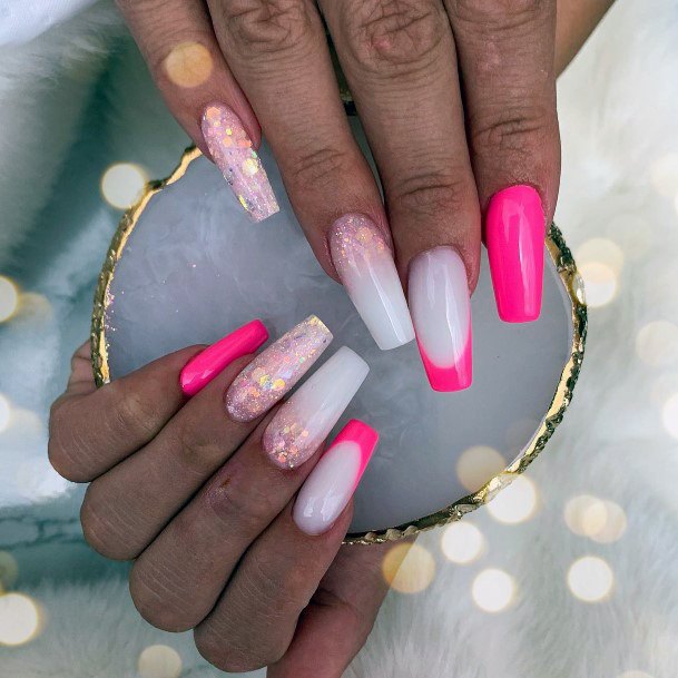 Adorable Nail Inspiration Pink Ombre With Glitter For Women