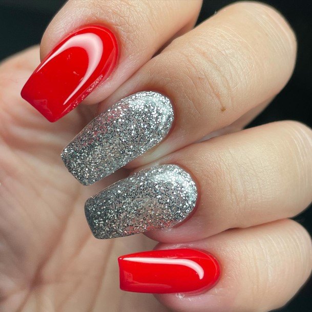 Adorable Nail Inspiration Red And Silver For Women