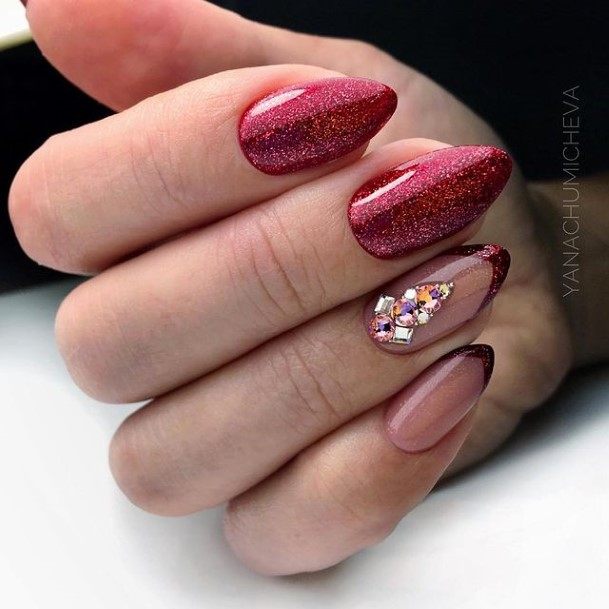 Adorable Nail Inspiration Red With Diamond Rhinestones For Women