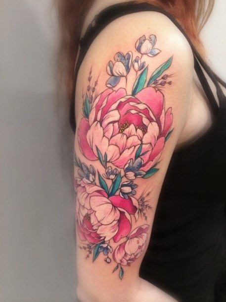 Adorable Peony Tattoo Designs For Women Arm