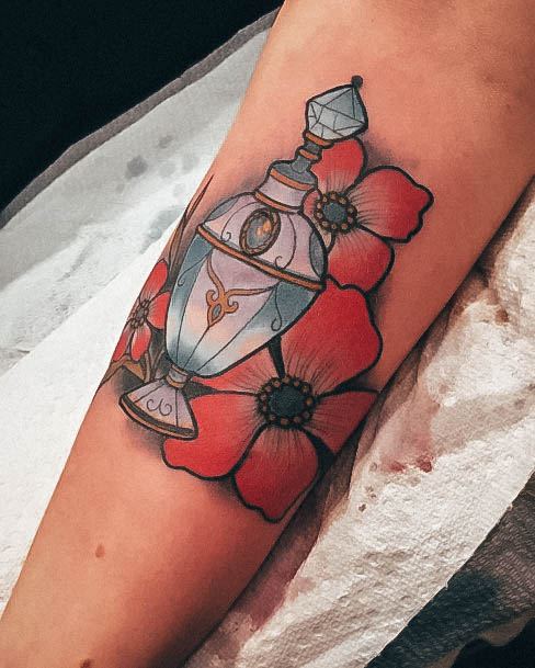 Adorable Perfume Tattoo Designs For Women