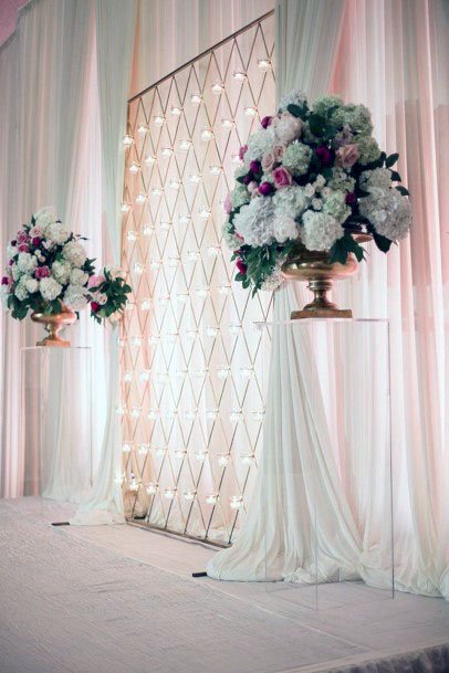 Adorable Pink Metal Diamond Gate Backdrop Stunning Floral Bouquet