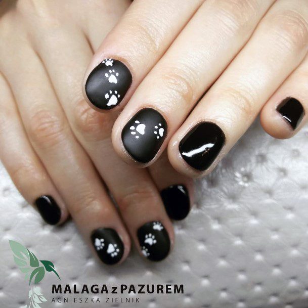Adorable Puppy Paw Short Black Nail Print Matte Glossy Inspiration For Ladies