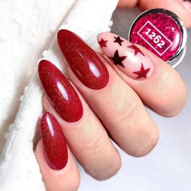 Adorable Red Glitter Nail Designs For Women