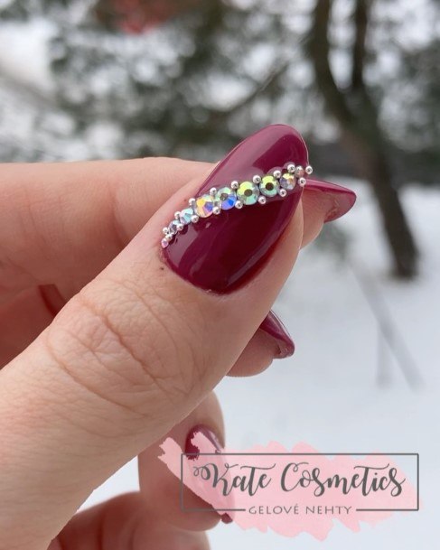 Adorable Red With Diamond Rhinestones Nail Designs For Women