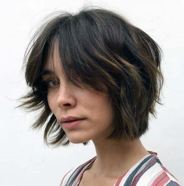 Adorable Rich Dark Brown Highlighted Textured Short Shag Womens Hairstyle