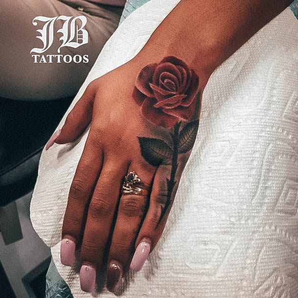 Adorable Rose Hand Tattoo Designs For Women