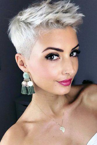 Adorable Shaved And Spiky Ashy Platinum Blonde Pixie Womens Hairstyle