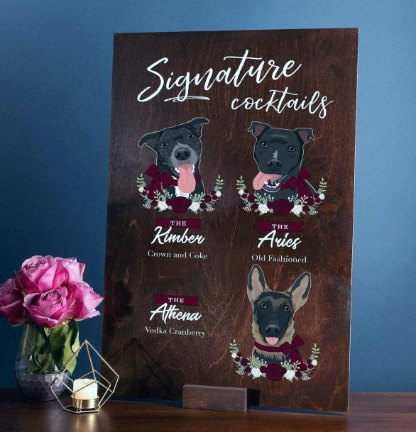 Adorable Signature Cocktail Wedding Sign Dog Names