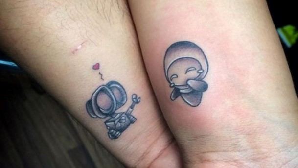 Adorable Space Suits Couple Tattoo