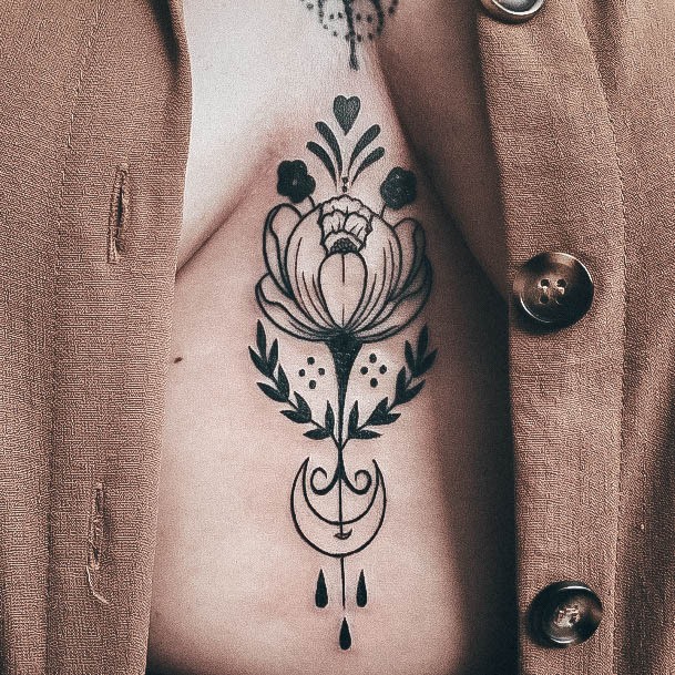 Adorable Sternum Tattoo Designs For Women Flower