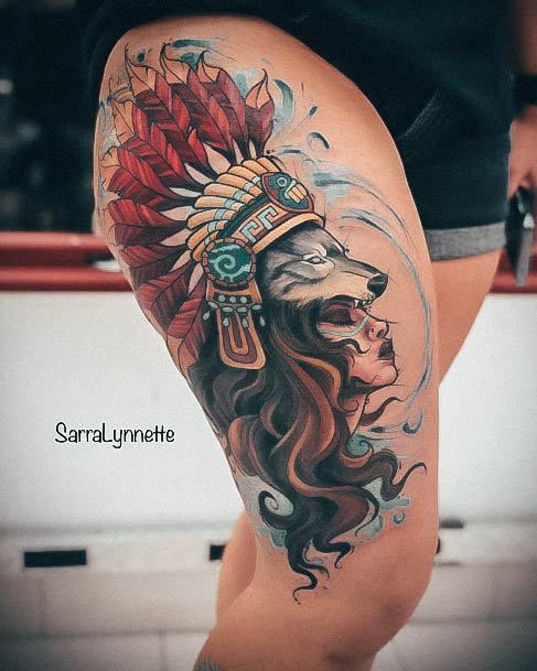Back Leg Tribal Aztec Number Tattoo