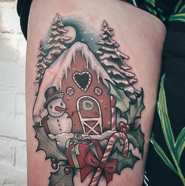 Adorable Tattoo Inspiration Gingerbread House For Women Christmas Themed