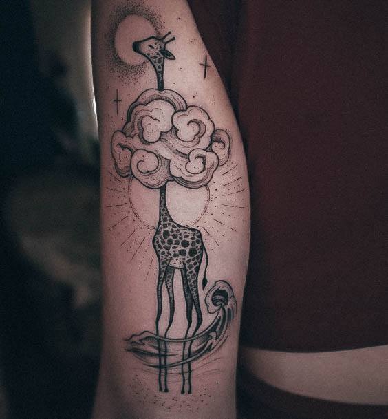 Adorable Tattoo Inspiration Giraffe For Women Neck In Clouds Outer Arm