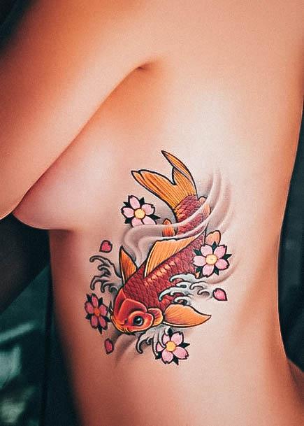 Adorable Tattoo Inspiration Koi Fish For Women Rib Cage Side