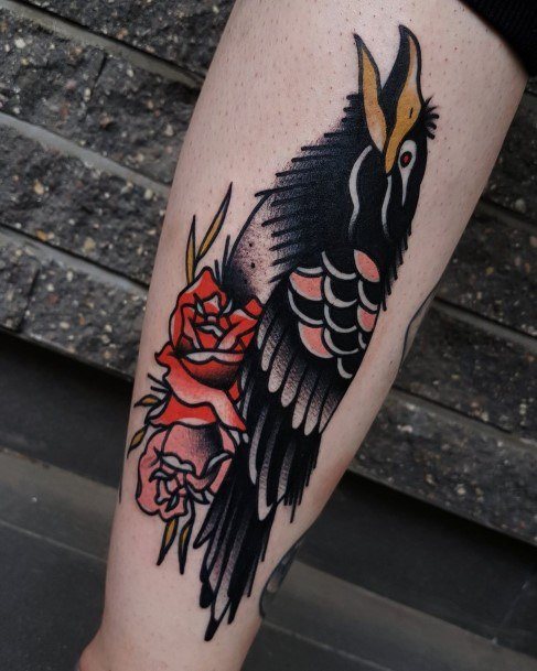 Adorable Tattoo Inspiration Raven For Women Leg Traditional Old School