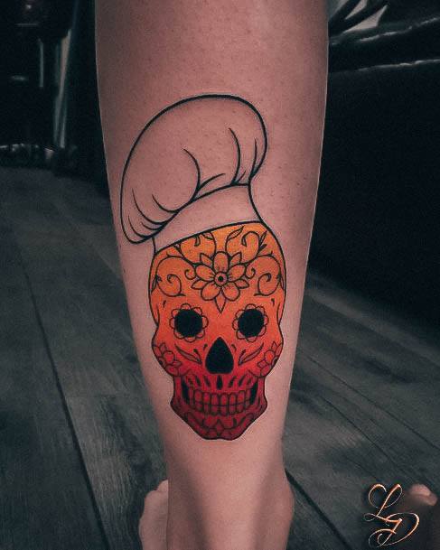 Adorable Tattoo Inspiration Sugar Skull For Women Graident Chef Hat Design