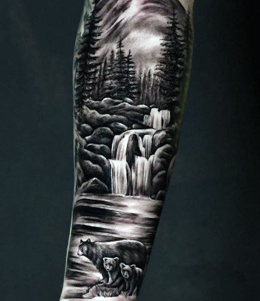 Snarling Growling wolf Waterfall Mountain Stream Forest Trees Nature Sleeve  Realistic Tattoo by Jackie Rabbit  a photo on Flickriver