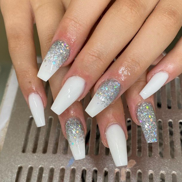 Adorable White And Silver Nail Designs For Women