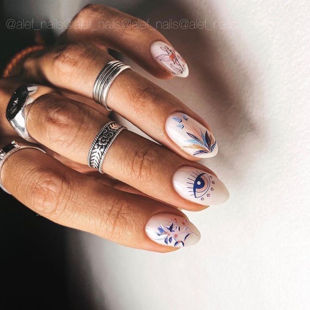 Adorable White With Flowers Nail Designs For Women