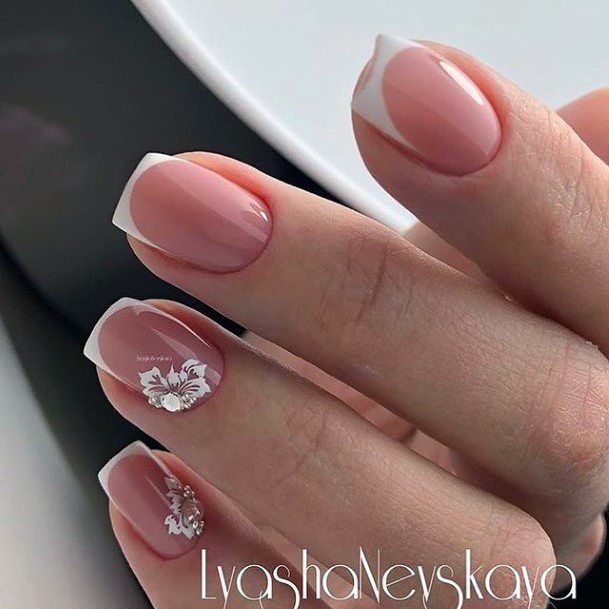 Adorable White With Rhinestones Nail Designs For Women