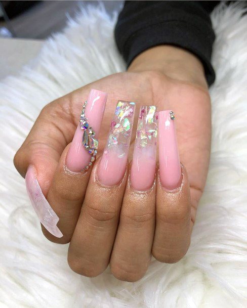 Adorned Clear Pink Nails Women