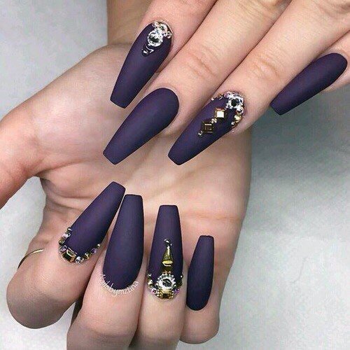 Adorned Dark Purple Nails Women