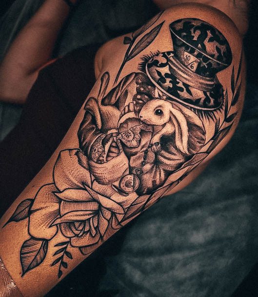 Aesthetic Alice In Wonderland Tattoo On Woman