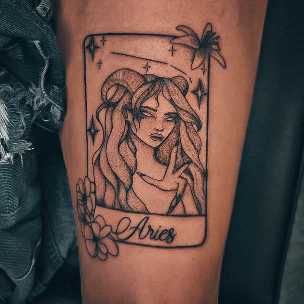 Aesthetic Aries Tattoo On Woman Leg