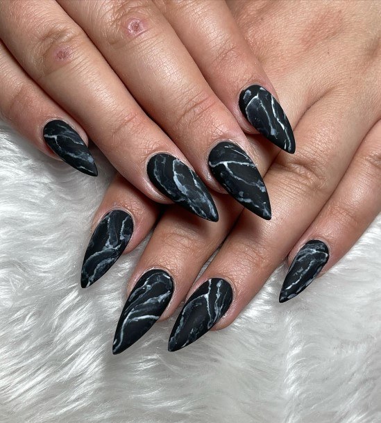 Aesthetic Black And White Marble Nail On Woman