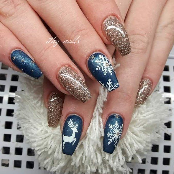 Aesthetic Blue And Gold Nail On Woman