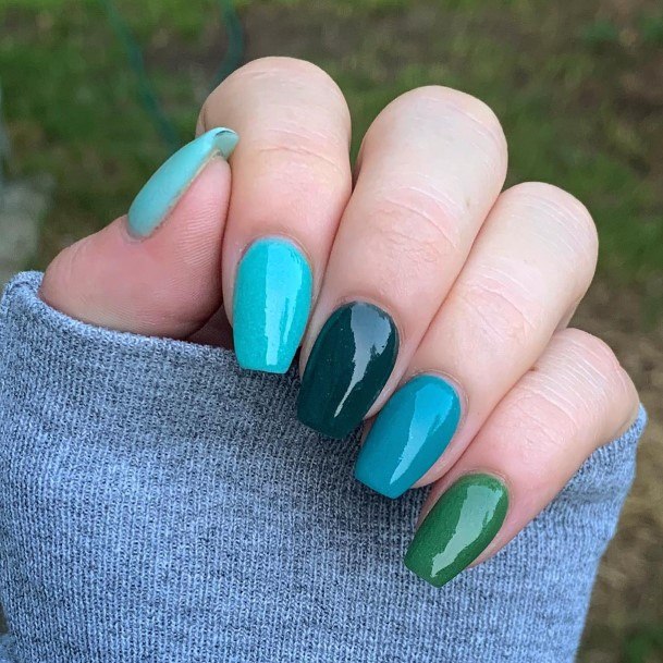 Aesthetic Blue And Green Nail On Woman