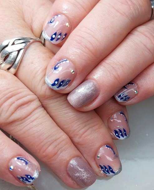 Aesthetic Blue And Silver Nail On Woman