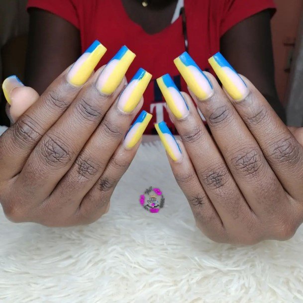 Aesthetic Blue And Yellow Nail On Woman