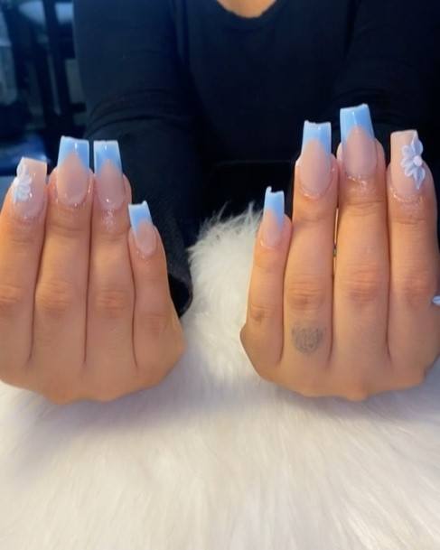 Aesthetic Blue French Tip Nail On Woman