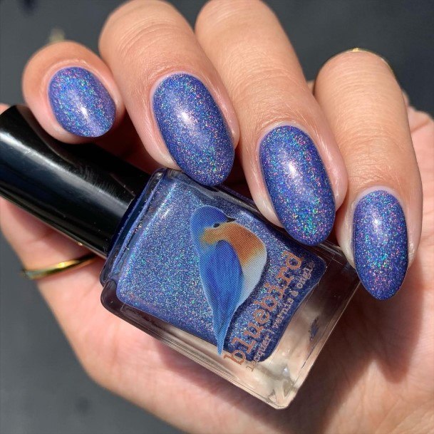 Aesthetic Blue Glitter Nail On Woman