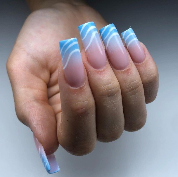 Aesthetic Blue Ombre Nail On Woman