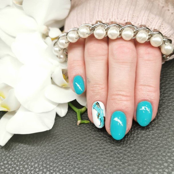 Aesthetic Blue Short Nail On Woman