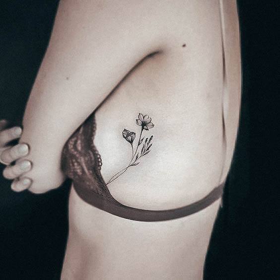 Aesthetic Boob Tattoo On Woman Flowers