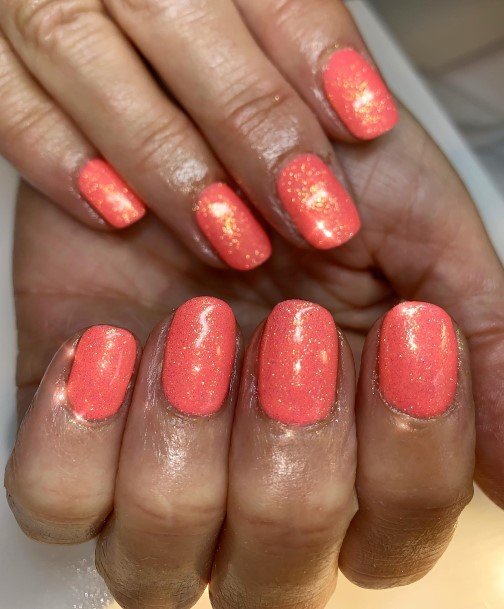 Aesthetic Bright Coral Nail On Woman