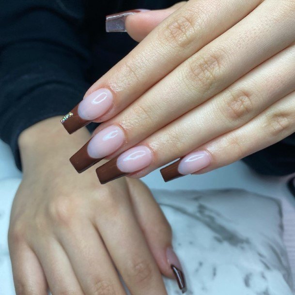 Aesthetic Brown French Tip Nail On Woman