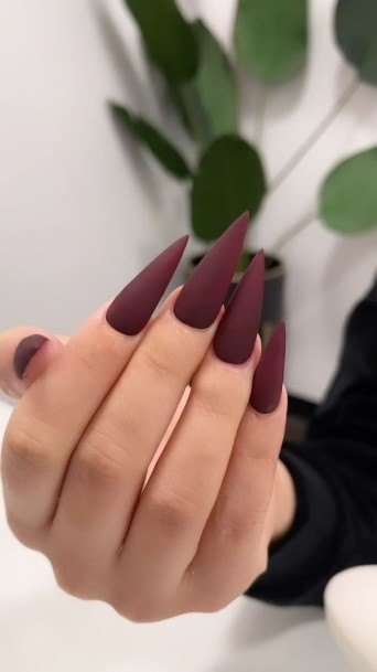 Aesthetic Burgundy Nail On Woman