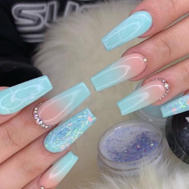 Aesthetic Clear Blue Nail On Woman