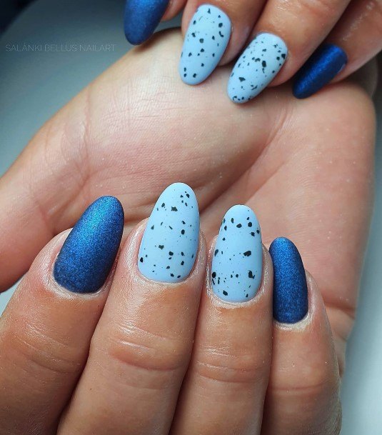 Aesthetic Dark Blue Matte Nail On Woman